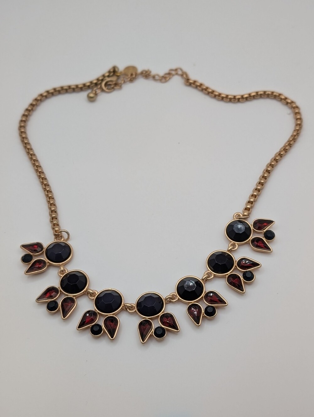 Chico's Gold-Tone Midnight Blue & Burgundy Statement Necklace NWOT - Picture 2 of 5